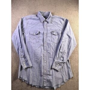 Vintage Wrangler Shirt Men's XLT Pearl Snap Western Cowboy Denim Blue LS